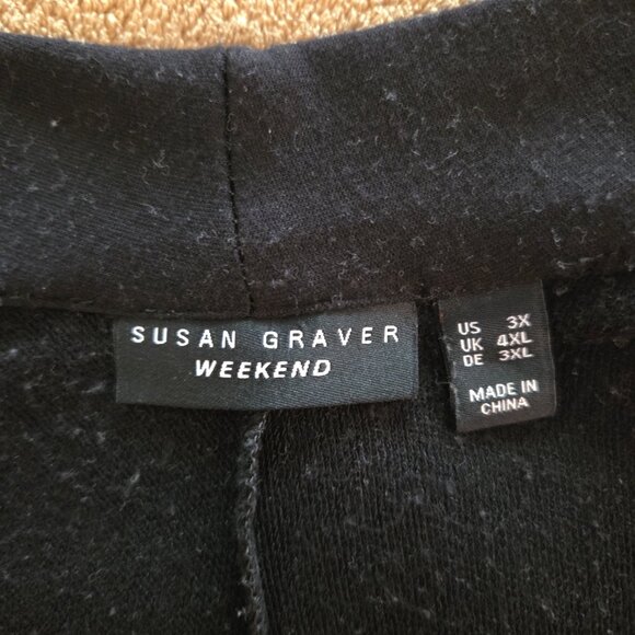 Susan Graver Weekend Black Open Duster Midi Cardigan Pockets Plus 3X Liquid Knit - Picture 3 of 10
